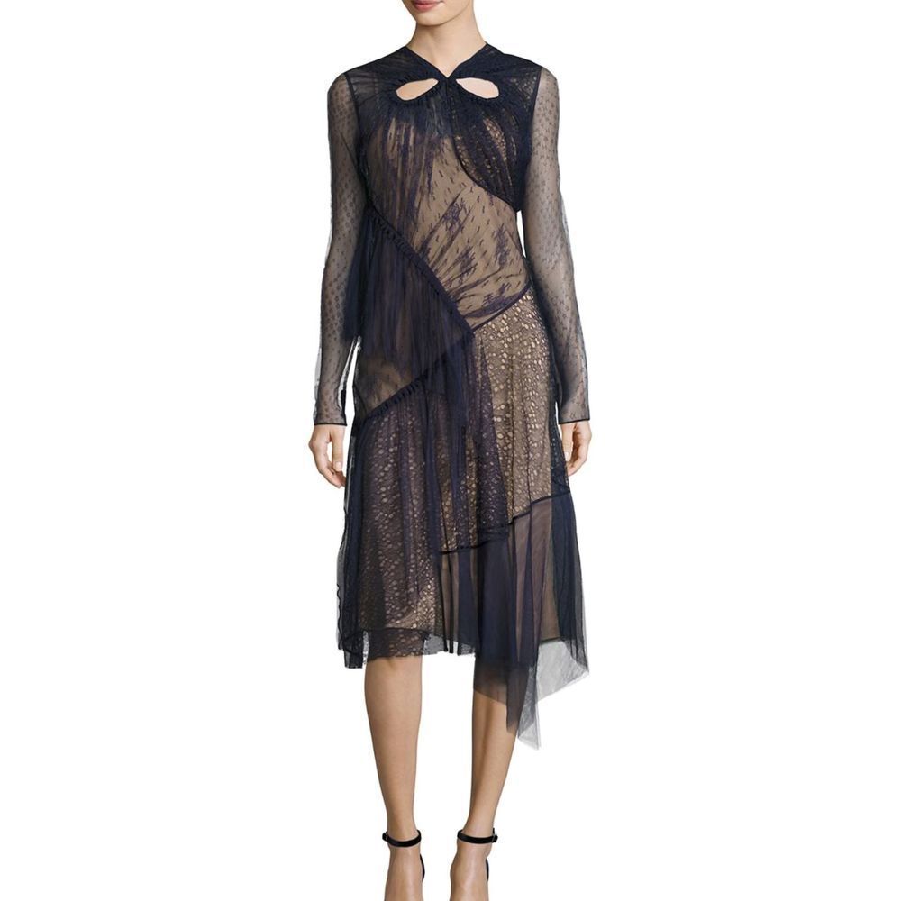 JASON WU Mixed Lace Long Sleeve Asymmetrical Dress Sz 4